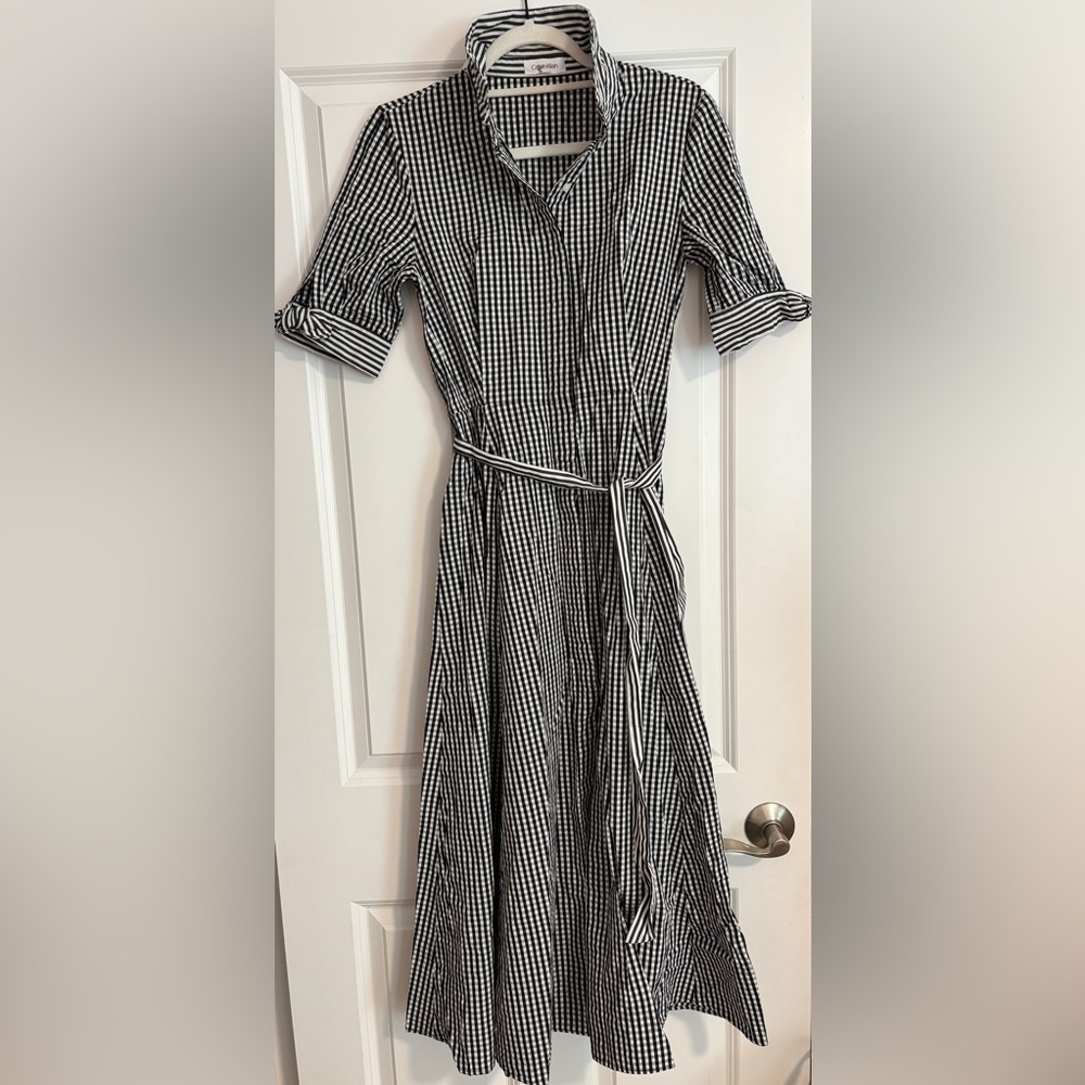 CALVIN KLEIN black and white checkered dress Kate Middleton inspired